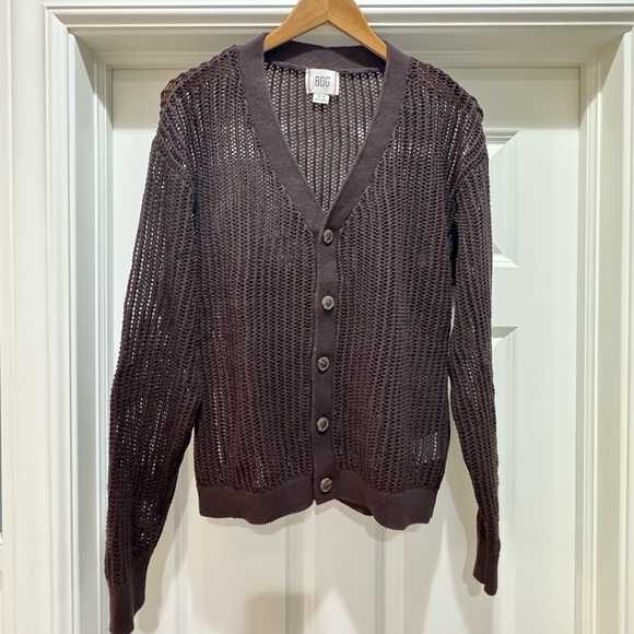 URBAN OUTFITTERS BDG Beach Cardigan Dark Brown Sz Medium NWOT V-neck Open Knit - Picture 2 of 12